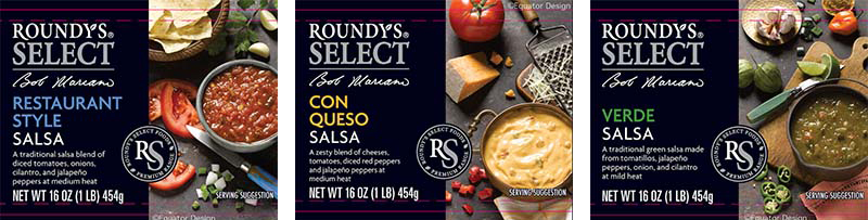 Assorted Roundy's brand salsas and dips